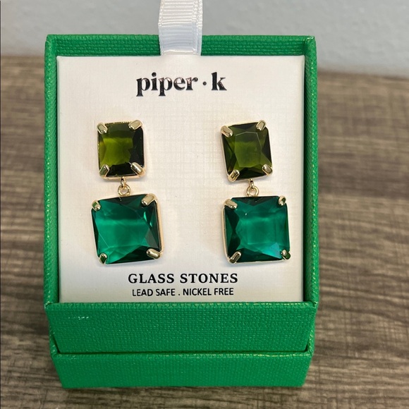 Piper K | Green Square Drop Earrings - Picture 1 of 7